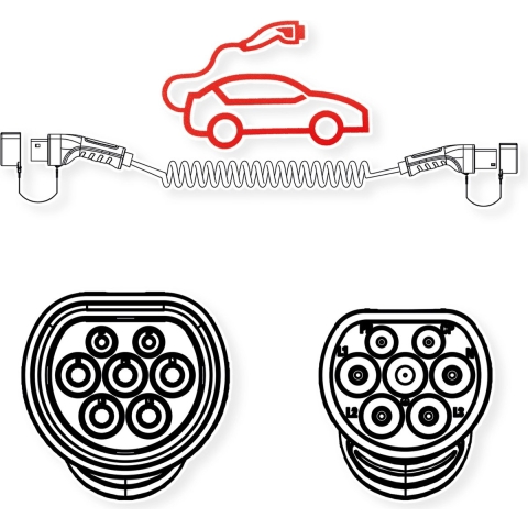 ROLINE Auto oplaadkabel Type2, 3-fase, 480VAC (3P+N+E), 32 A, 22 kW, Spiraalkabel, 3 m