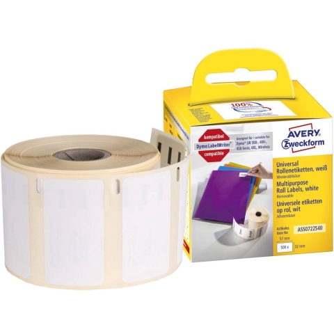 Avery-Zweckform Rol met etiketten Compatibel vervangt DYMO, Seiko 11354, S0722540 57 x 32 mm Papier Wit 500 stuk(s) Weer verwijderbaar Universele etiketten