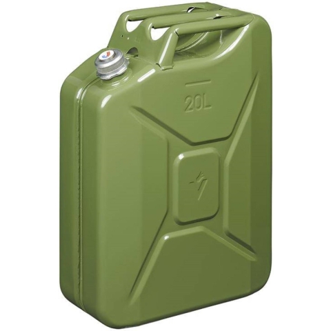 Metalen jerrycan met magnetische dop legergroen voor brandstof 20 liter -