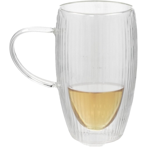 Gerimport Theeglazen Stripes - 12x - dubbelwandig - borosilicaatglas - 450 ml - H15 cm - koffieglas -