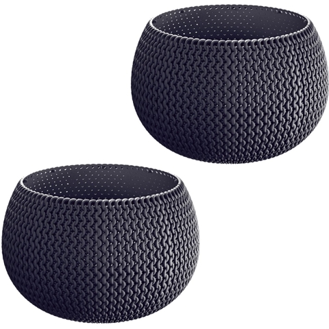 Kunststof bloempot/plantenpot Splofy - 2x - grijs - D19 x H20 cm - 4 liter - rond - buiten/tuin pott -