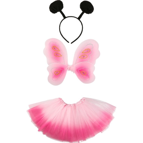 Vlinder verkleed set - vleugels/rokje/diadeem - roze - kinderen - carnaval accessoires -