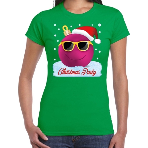 Fout t-shirt Christmas party groen voor dames XS -