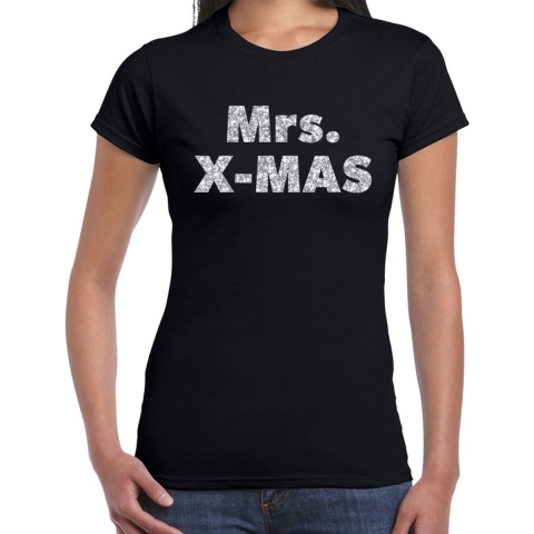 Fout kerst shirt mrs x-mas zilver / zwart voor dames M -