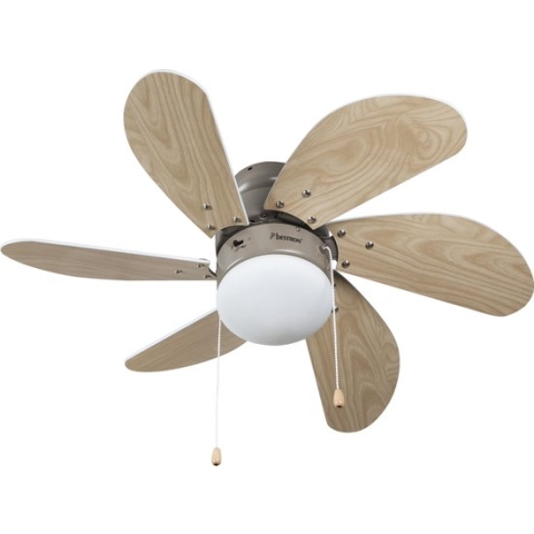 Bestron Plafondventilator met verlichting, 3 snelheden & grote spanwijdte van Ø75 cm, incl. Zomer-/winterfunctie, 50 W, DC30T, kleur: ahorn/wit