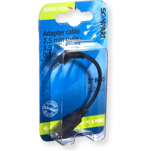 Scanpart mini jack adapter kabel - 10 cm - 2.5 mm (M) haaks naar 3.5 mm (F) - Geschikt voor koptelefoon - Converter