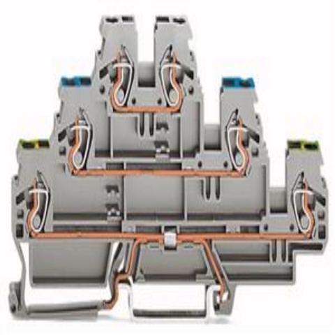 WAGO 870-577 Aardklem 3-etages 5 mm Spanveer Toewijzing: Terre, L, L Grijs 50 stuk(s)