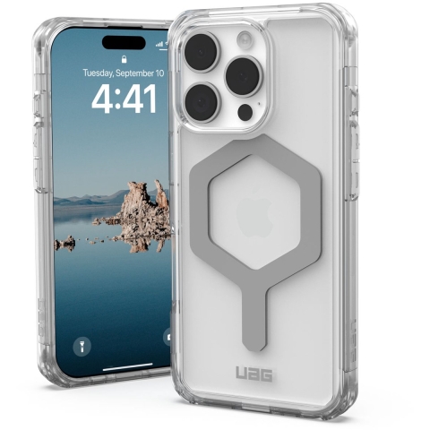 Urban Armor Gear Plyo MagSafe Case Backcover Apple iPhone 16 Pro Ice, Transparant, Zilver MagSafe compatible