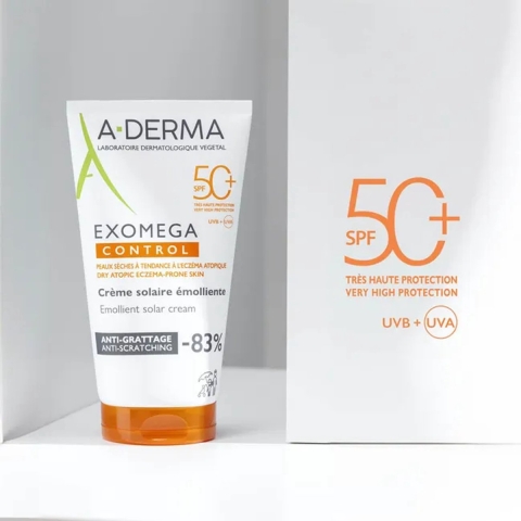 A-Derma Exomega Control Emoliërende Zonnecrème tegen Krabben SPF 50+ | 150 ml