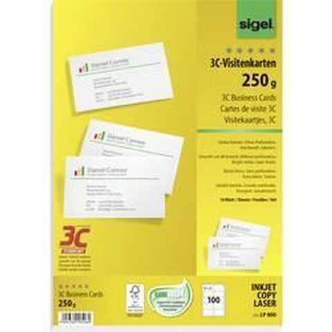 Sigel LP800 Bedrukbare visitekaarten, gladde kant 85 x 55 mm Helderwit 100 stuk(s) Papierformaat: DIN A4