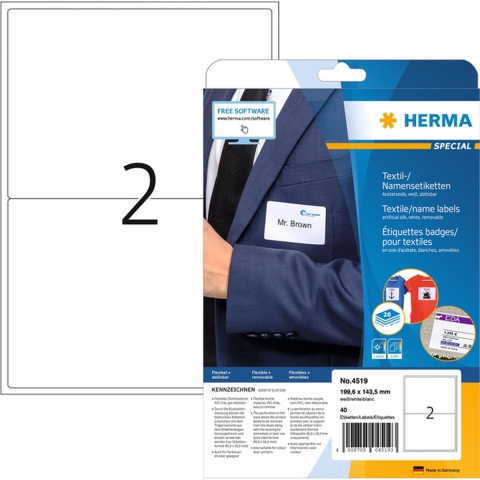 Herma 4519 199.6 x 143.5 mm Acetaatzijde Wit 40 stuk(s) Weer verwijderbaar Naametiketten