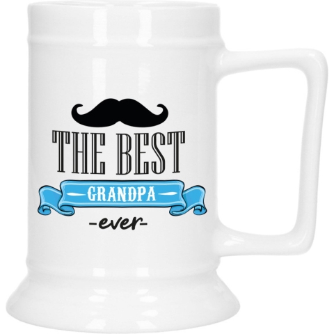 Cadeau Bierpul voor opa - blauw - de beste opa - keramiek - 530 ml -