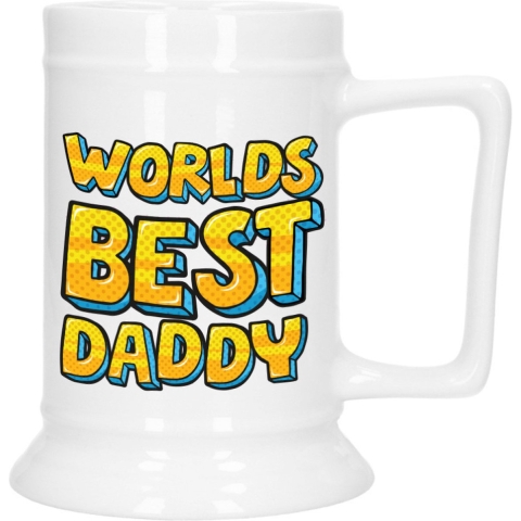 Cadeau Bierpul voor papa - geel - beste pap - keramiek - 530 ml - Vaderdag -