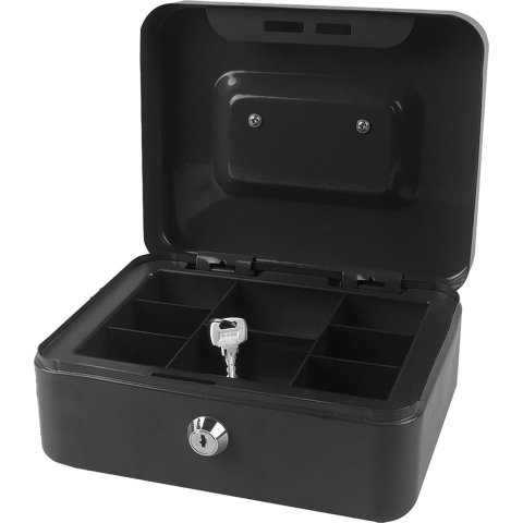 Geldkistje/kluisje met slot - zwart - 25 cm - metaal - incl 2 sleutels -