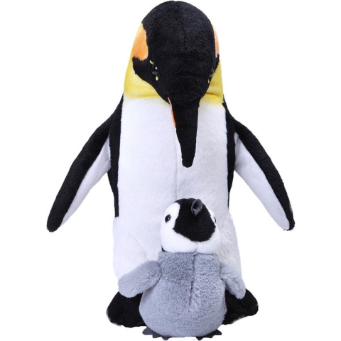 Pluche dieren knuffel - keizerspinguin met jong - 38 cm - Pinguin knuffels -