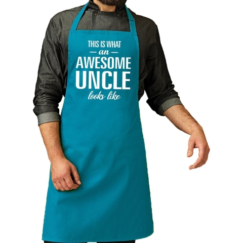 Awesome uncle cadeau bbq/keuken schort turquoise blauw heren -
