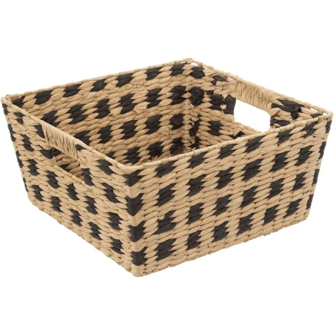 Five Opbergmand - gevlochten riet - vierkant - beige/ zwart - 31x15 cm -