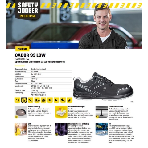 Safety Jogger Cador Laag S3 | Zwart | Maat 41 - 5401033435558