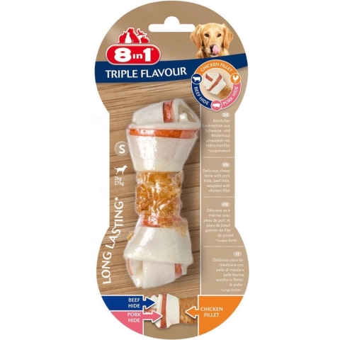 8in1 Delights Kauwknook Triple Flavour Kip&Varken&Rund - Hondensnacks - S