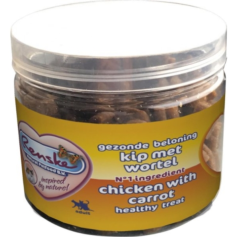 Renske Kat Beloning Hartjes 100 g - Kattensnack - Kip&Wortel