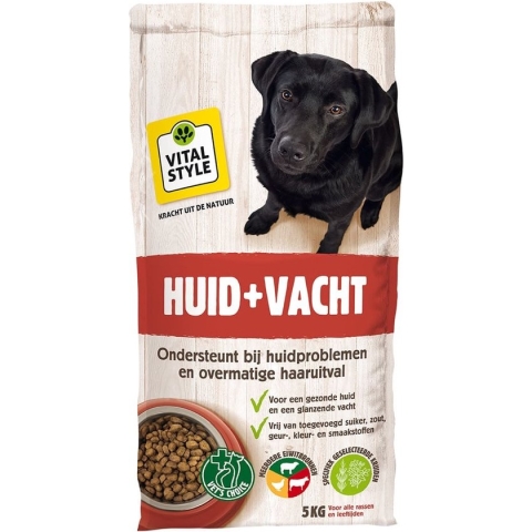 VITALstyle Huid+Vacht - Hondenbrokken - Ondersteunt bij huidproblemen en extreem verharen - Met o.a. Mariadistel & Heermoes - 5 kg