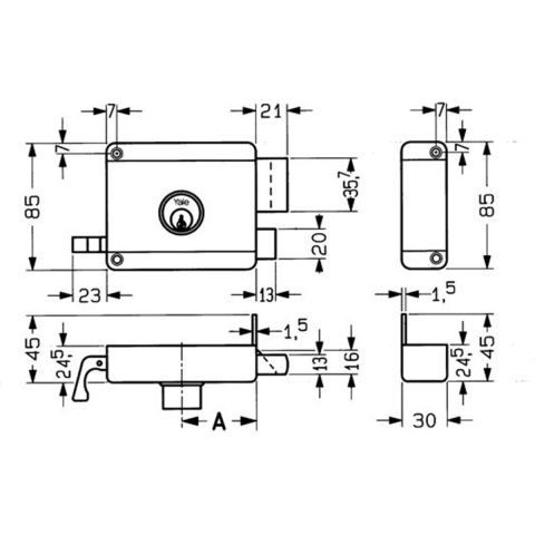 YALE 634-635 Yale oplegslot | 1 toers met vaste buitencilinder | DM 60mm | draairichting 1. - 7225121