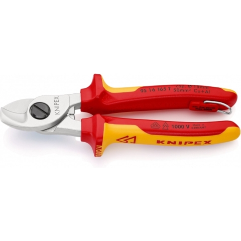 Knipex Kabelschaar | lengte 165 mm | hoofd verchroomd VDE met bevestigingsoog | meercomponenten mantels vorm 1 | 1 stuk - 95 16 165 T - 95 16 165 T