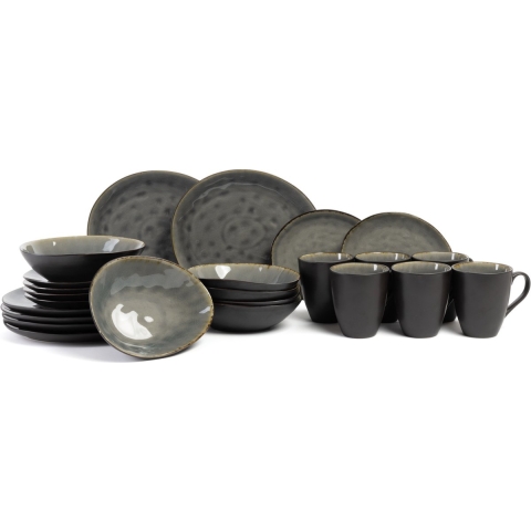 Cosy & Trendy Serviesset Organic Laguna Blue Grey 24-delig / 6 personen - 6 dinerborden, 6 bekers, 6 ontbijtborden en 6 diepe borden
