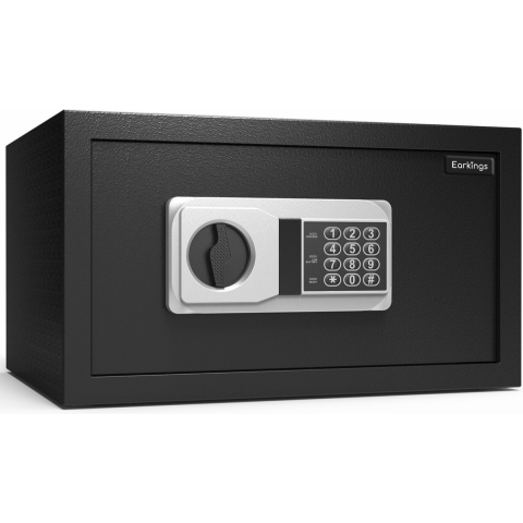 Earkings Kluis 23x41x33 cm met Cijferslot - Kluis Elektronisch Geldkist - Inclusief Bevestigingsmateriaal, Twee Noodsleutels en Alarm Slot