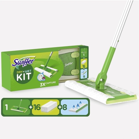 Swiffer Vloerreiniger Starterskit 1 Dweil + 16 Droge + 8 Vochtige Vloerdoekjes 1 set
