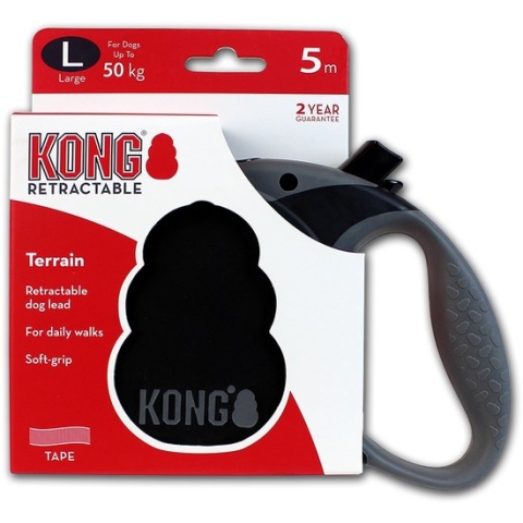 KONG Terrain Rollijn – Hondenriem – Met remsysteem - Tot 50 kg - L - 5 Meter - Zwart