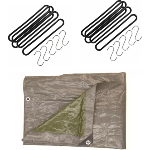 Afdekzeil / dekzeil grijs 2 x 3 meter met 10x spanrubbers en S-haken -