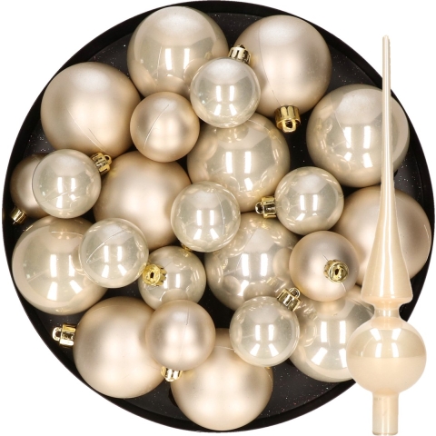 Kerstversiering kunststof kerstballen met piek parel/champagne 6-8-10 cm pakket van 45x stuks -