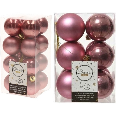 Kerstversiering kunststof kerstballen oud roze 4-6 cm pakket van 40x stuks -