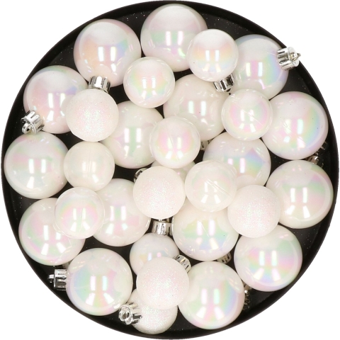 Kerstversiering kunststof kerstballen parelmoer wit 6-8-10 cm pakket van 44x stuks -