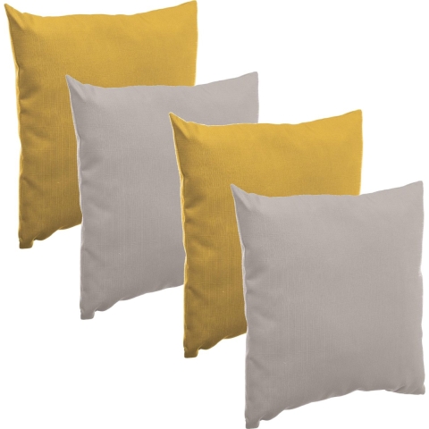 Bank/sier/tuin kussens voor binnen/buiten set 4x stuks mosterdgeel/taupe 40 x 40 cm -