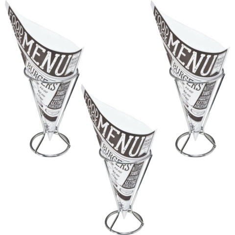 Frietzakhouders - 6x - met 60x frietzakjes - RVS/papier - 9 X 16 cm -