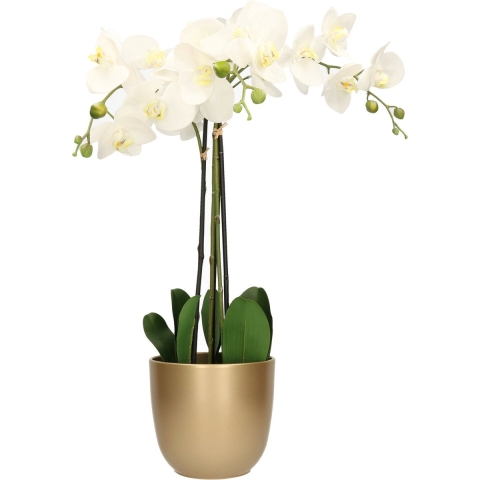 Orchidee kunstplant wit - 75 cm - inclusief bloempot goud glans -