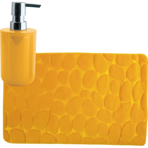 MSV badkamer droogloop mat/tapijt Kiezel - 50 x 80 cm - zelfde kleur zeeppompje - saffraan geel -