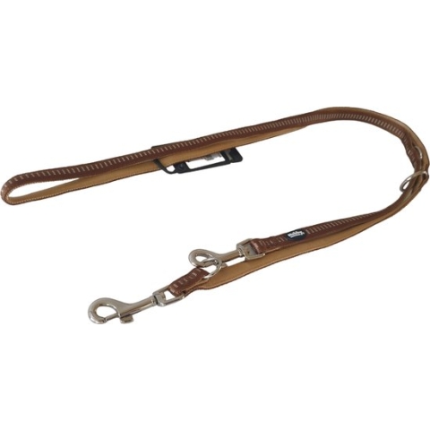 Nobby Soft Grip Verstelbare Hondenlijn - Dubbel Nylon - Gevoerd - Bruin - Breedte 15 mm - Lengte 200 cm