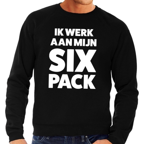 Ik werk aan mijn SIX Pack tekst sweater zwart voor heren 2XL -