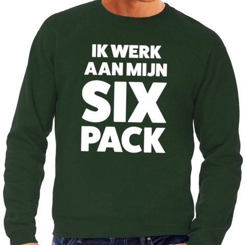 Ik werk aan mijn SIX Pack tekst sweater groen voor heren XL -