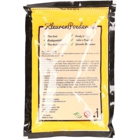 Zakje Holi kleurpoeder - 8x - geel - 100 gram - feestartikelen - Heilig Indiaas kleurenpoeder -