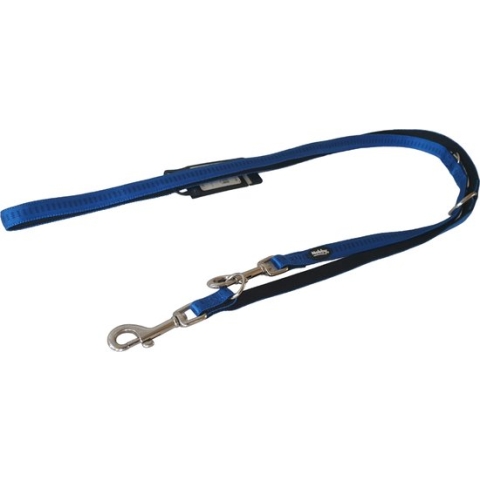 Nobby Soft Grip Verstelbare Hondenlijn - Dubbel Nylon - Gevoerd - Blauw / Zwart - Breedte 15 mm - Lengte 200 cm