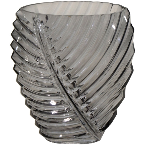 Mega Collections Bloemenvaas Leafy - grijs - glas - blader relief - 11 x 21 cm -