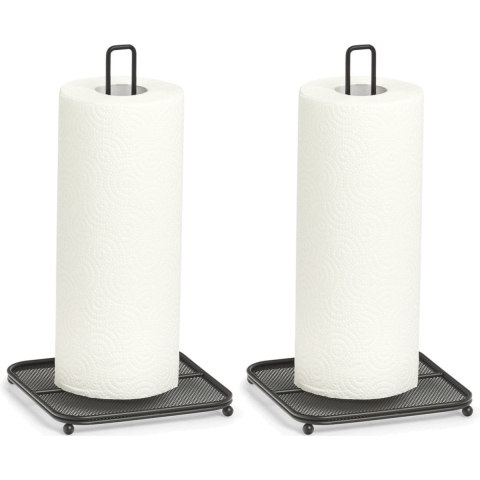 2x Zwarte metalen keukenrolhouders vierkant 16 x 32 cm -