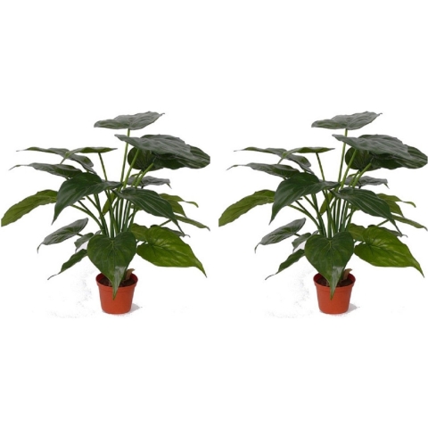 Set van 2x stuks kunstplanten alocasia olifantsoor groen 51 cm -