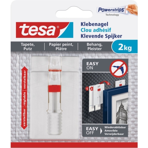 Tesa klevende spijkers verstelbaar - 4x stuks - wit - voor gevoelige oppervlaktes -