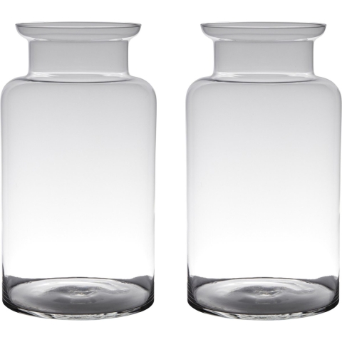 Set van 2x stuks transparante luxe grote melkbus vaas/vazen van glas 45 x 25 cm -