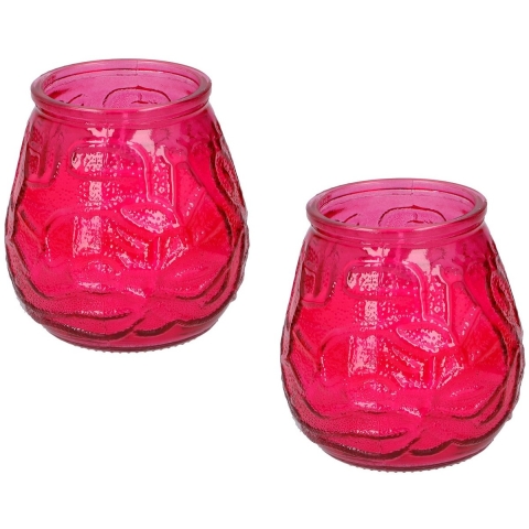 Set van 5x stuks citronella lowboy tafelkaarsen - 10 cm - rood glas -